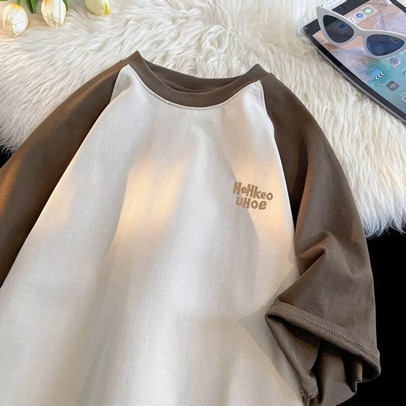 Short sleeve t-shirt men's summer American retro fashion brand all-match loose heavy cotton color matching sports half sleeve t-shirt - Image 4