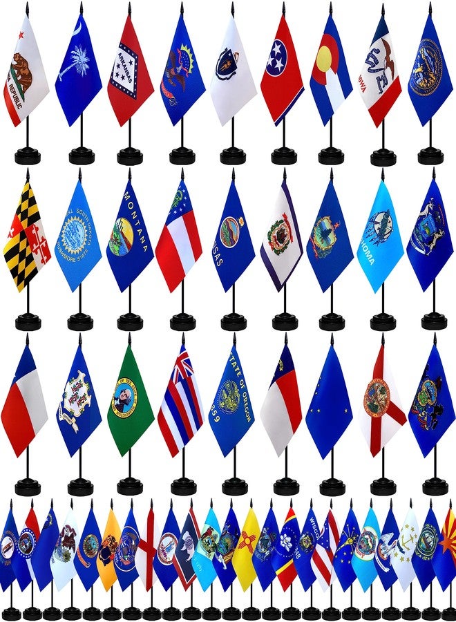 TSMD US 50 State Desk Flags Set Small Mini Office Table Stick Flag with Stand Base for Classroom Decorations,5x8 Inch - Image 1