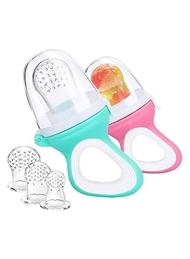 2-Piece Baby Fresh Food Feeder with 3 Sizes Silicone Pouches, Fruit Teether Pacifiers in Appetite Stimulating Colors  - Image 1