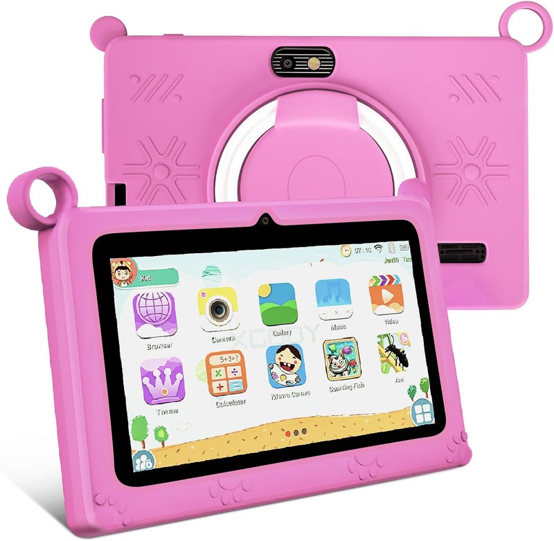 ZEKAROUL 7 inch Kids Tablet, Quad Core Android 12 2GB 32GB, Parental Control, Eye Protection, Shockproof Case, Dual Camera, WiFi, Bluetooth, Learning Tablet for Kids - K2 (Pink) - Image 1