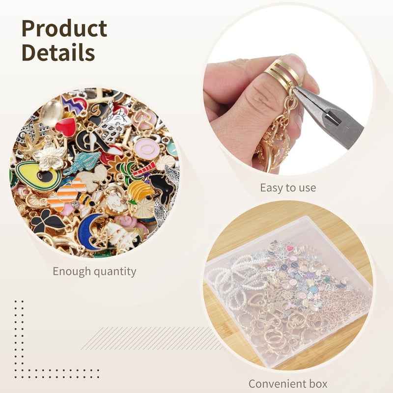 544 Pcs Keychain Making Kit, with 24 Keychains, 198 Charms, Pliers, 30 Extender Chains, Colorful Beads, Enamel Pendants for Handicrafts, Jewelry Making - Image 2