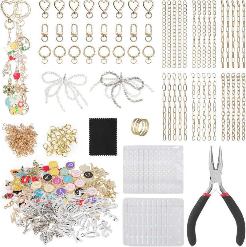 544 Pcs Keychain Making Kit, with 24 Keychains, 198 Charms, Pliers, 30 Extender Chains, Colorful Beads, Enamel Pendants for Handicrafts, Jewelry Making - Image 1