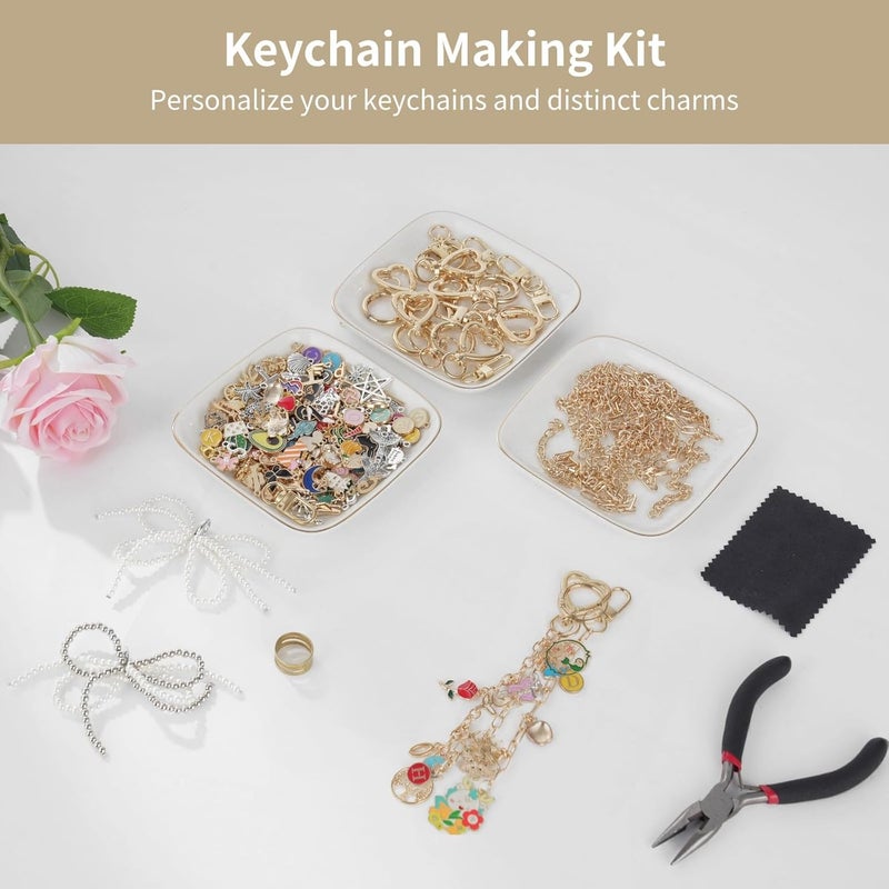 544 Pcs Keychain Making Kit, with 24 Keychains, 198 Charms, Pliers, 30 Extender Chains, Colorful Beads, Enamel Pendants for Handicrafts, Jewelry Making - Image 3