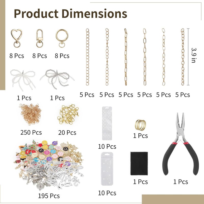 544 Pcs Keychain Making Kit, with 24 Keychains, 198 Charms, Pliers, 30 Extender Chains, Colorful Beads, Enamel Pendants for Handicrafts, Jewelry Making - Image 4
