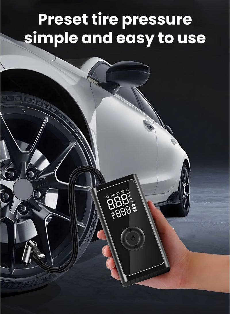 Smart Automatic Tire Inflator Portable Air Compressor, Digital Pressure Display, Auto Shut-Off, LED Light & Power Bank, Type-C Rechargeable for Car, Bike, Kind of Balls，Swimming Ring - Image 2