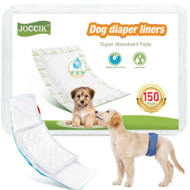 Dog Diaper Liners 150ct Super Soft and Absorbent Dog Diaper Booster Pads for Male Dog Belly Bands or Female Dog DiapersRegular 150pcs