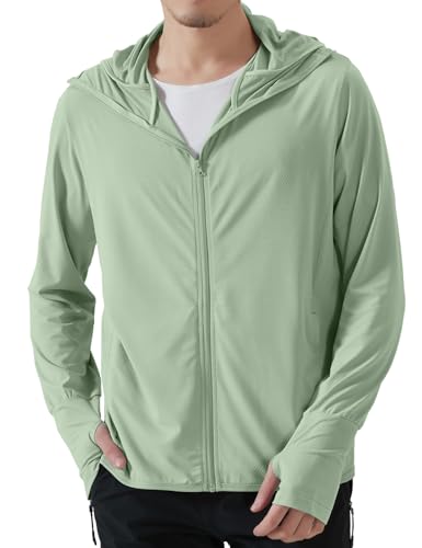 Locachy Men's UPF 50+ Sun Protection Outdoor Lightweight Full Zip Hoodie Jacket Long Sleeve Fishing Hiking Performance Shirt Light Green S - Image 1