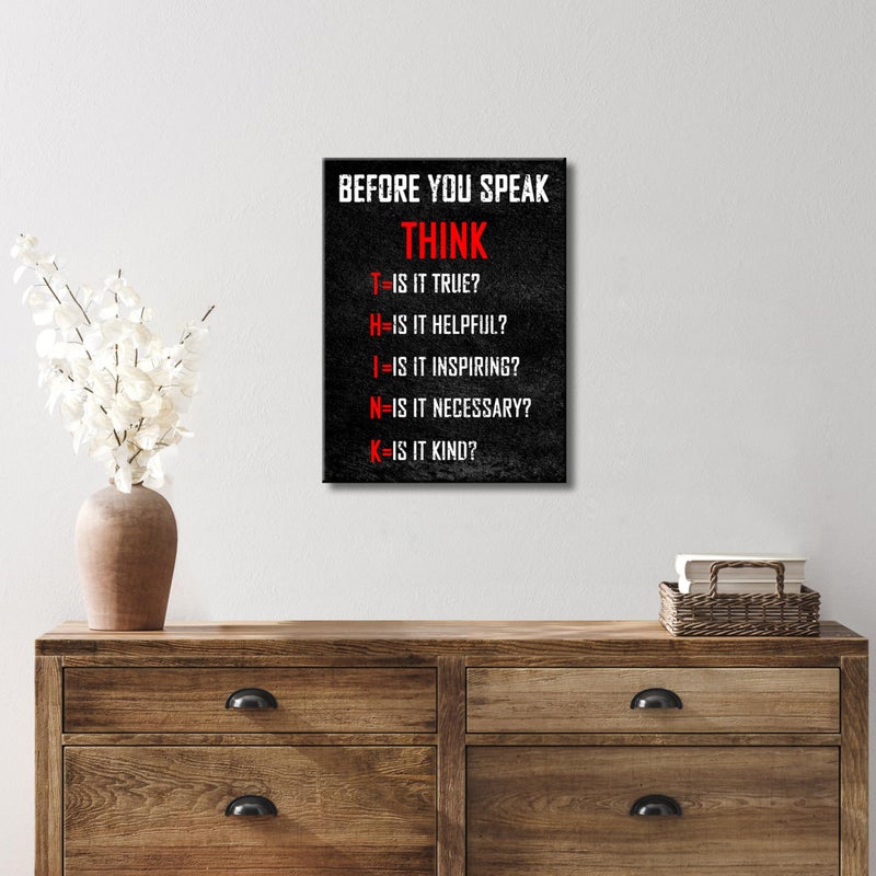 Pyradecor Motivational Think Before You Speak Classroom Positive Quotes Inspirational Poster Canvas Prints Wall Art for Office Living Room Home Decorations - Image 5