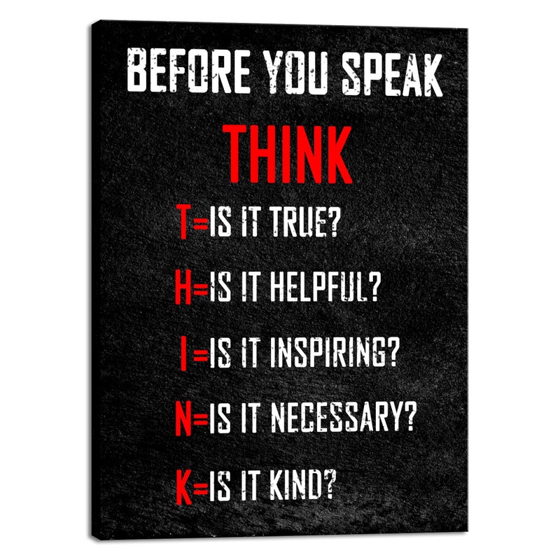 Pyradecor Motivational Think Before You Speak Classroom Positive Quotes Inspirational Poster Canvas Prints Wall Art for Office Living Room Home Decorations - Image 1