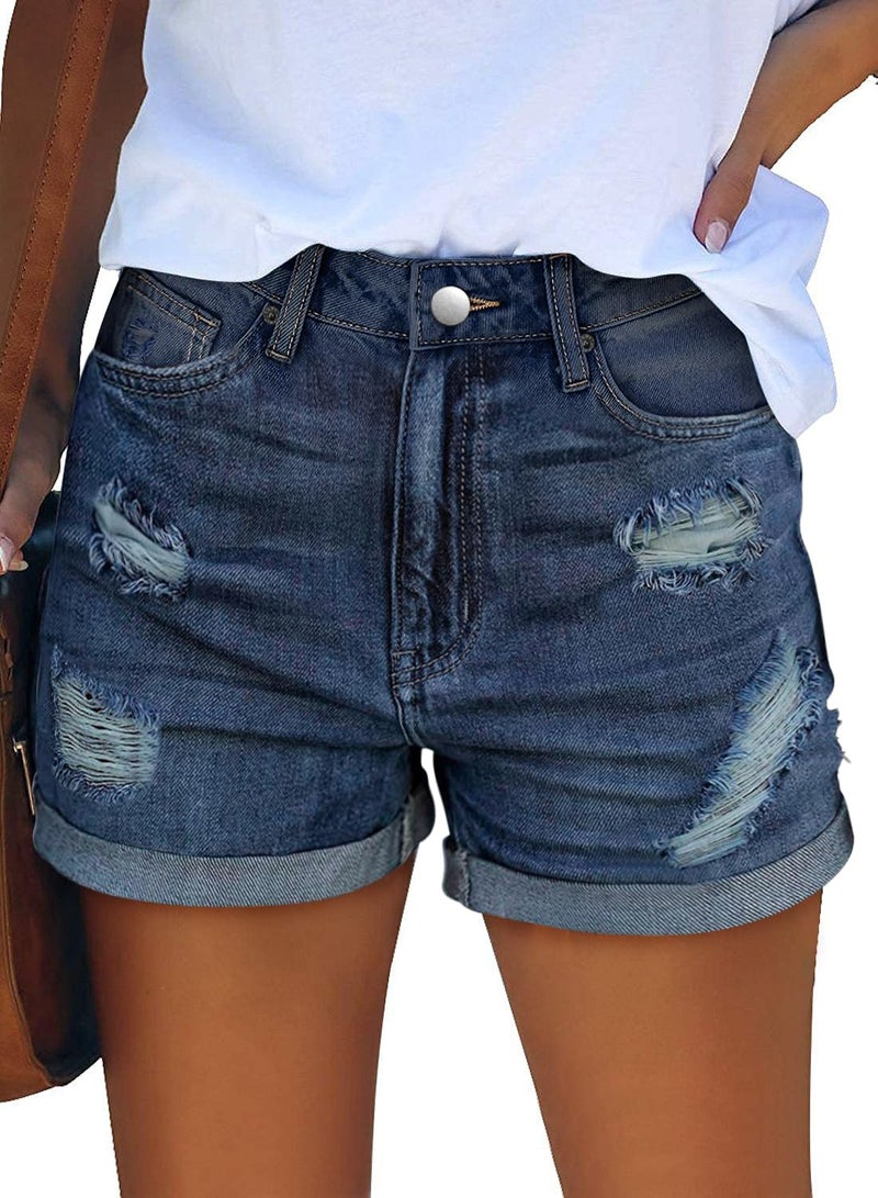 KISSMODA Women's Casual Denim Shorts Frayed Raw Hem Ripped Jeans Slim Fit Short - Image 5