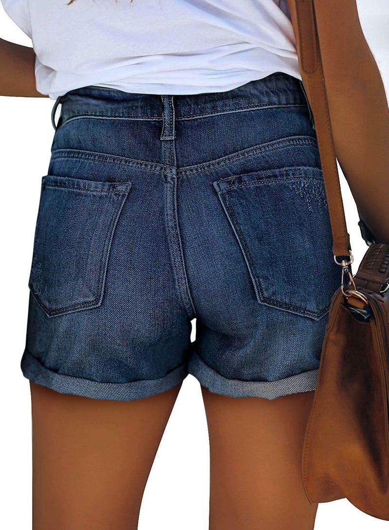 KISSMODA Women's Casual Denim Shorts Frayed Raw Hem Ripped Jeans Slim Fit Short - Image 3