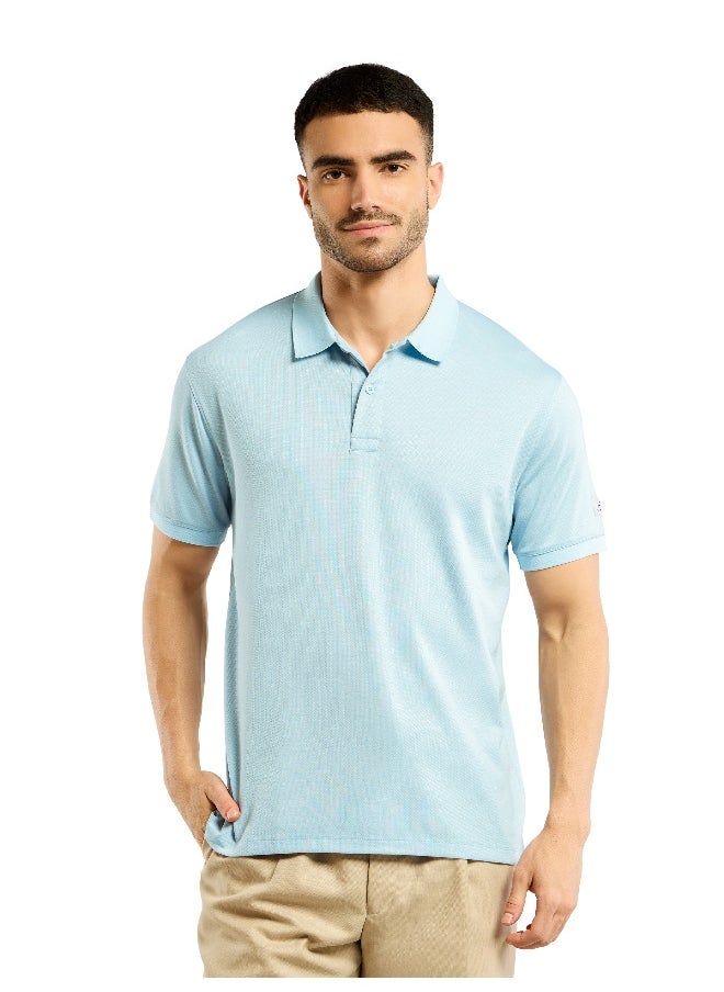 Beyoung Light Blue Ribbed Collar Polo T-Shirt  - Image 3