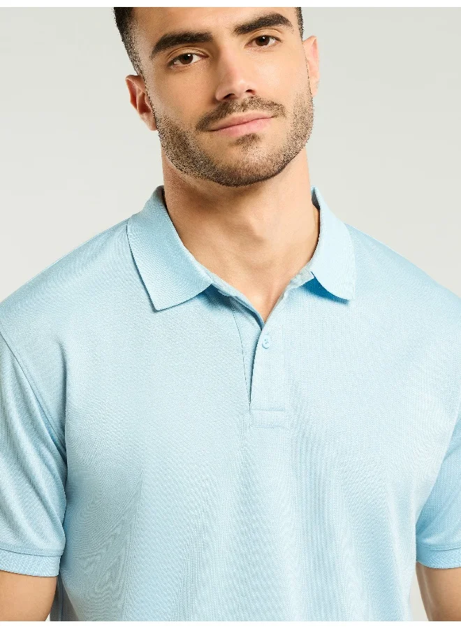Beyoung Light Blue Ribbed Collar Polo T-Shirt