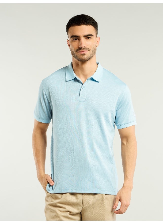 Beyoung Light Blue Ribbed Collar Polo T-Shirt  - Image 4
