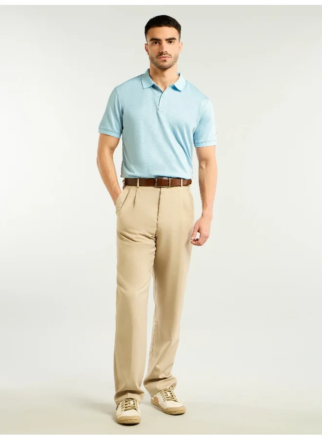 Beyoung Light Blue Ribbed Collar Polo T-Shirt