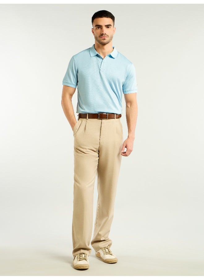 Beyoung Light Blue Ribbed Collar Polo T-Shirt  - Image 5