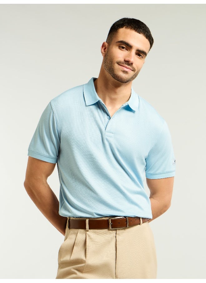 Beyoung Light Blue Ribbed Collar Polo T-Shirt  - Image 1