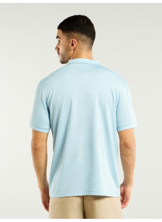Beyoung Light Blue Ribbed Collar Polo T-Shirt  - Image 2