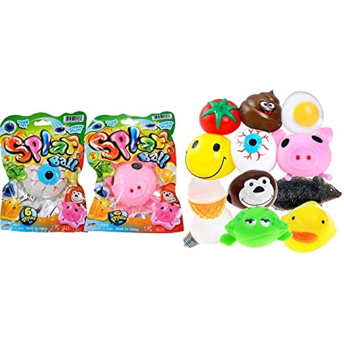 Ja-Ru Splat Ball Squishy Stress Balls (2 Assorted Pack) . Emoji-Squishy Ball Fidget Pack for Kids. Party Favor Classroom Treasure Box Prize Birthday Gifts Easter Egg Stuffer. Plus Bouncy Ball 5303-2p - Image 1
