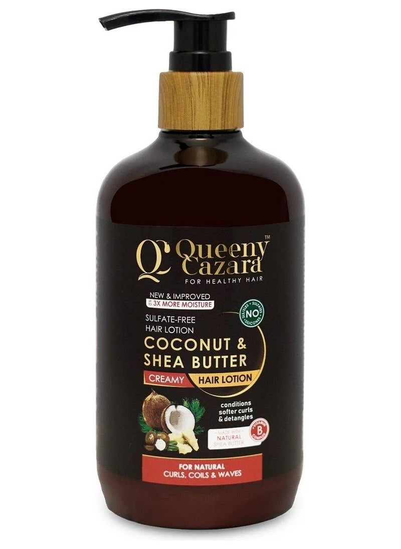 Queeny Cazara - Queeny Cazara Coconut & Shea Butter Hair Lotion – Sulfate-Free, Creamy Formula for Curls, Coils & Waves – 350ml | Deep Moisture, Softens & Detangles Hair - Image 1