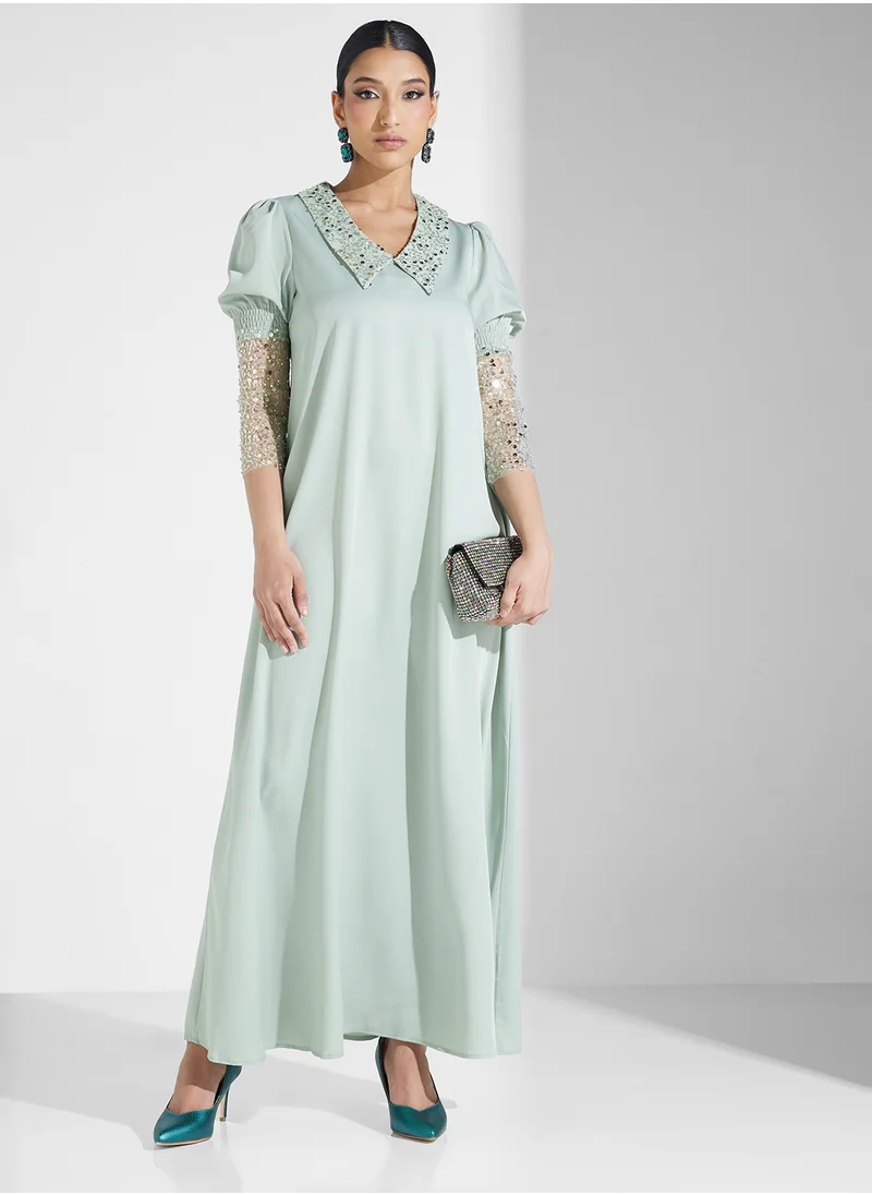 Khizana A-Line Dress With Shimmer Sleeve