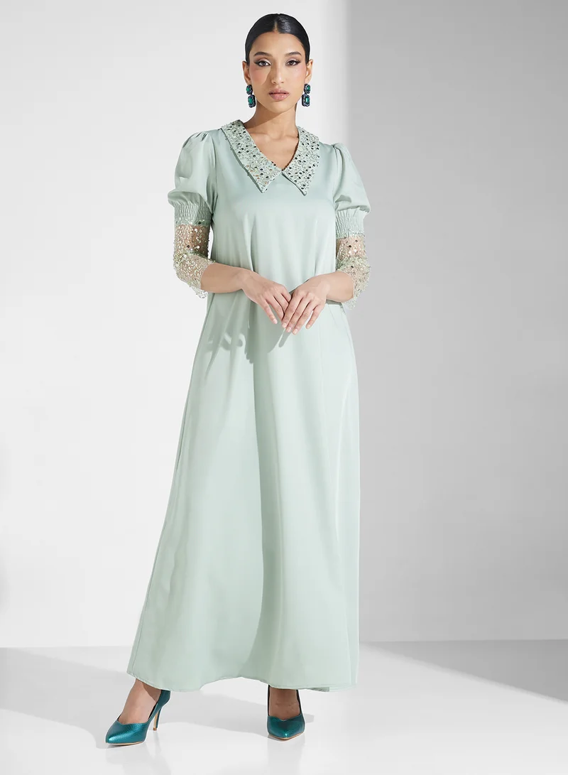 Khizana A-Line Dress With Shimmer Sleeve