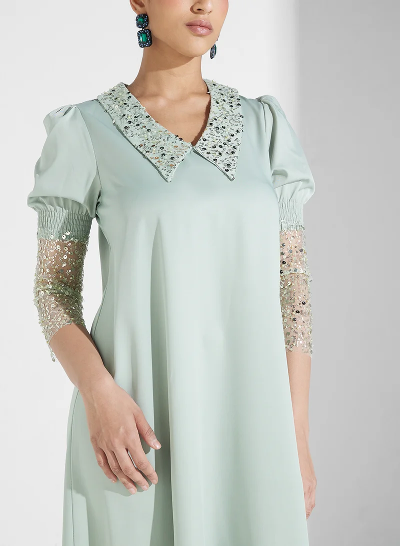Khizana A-Line Dress With Shimmer Sleeve