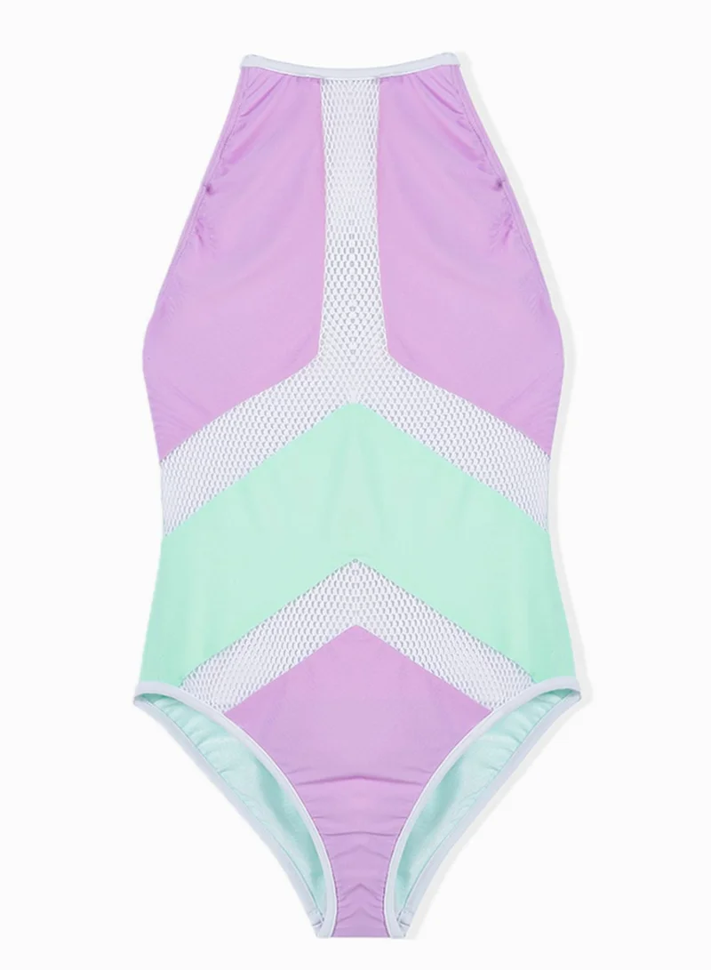 Jaded London Colourblock Mesh Swimsuit