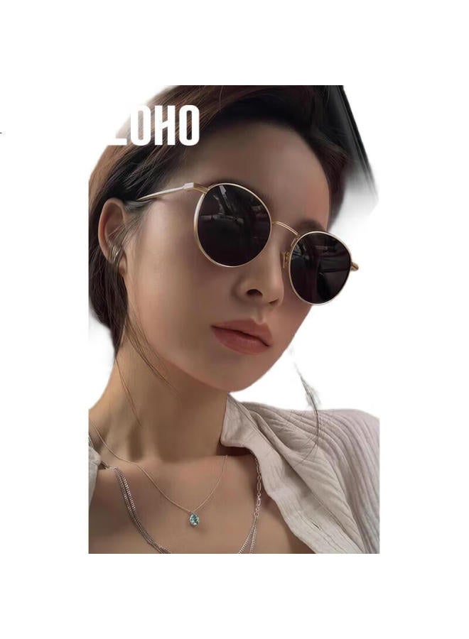 Loho Retro Hong Kong Style Sunglasses For Women, Metal Round Frame, Face-Shaping, Polarized, For Driving, Fashionable Sunglasses For Men - Image 1