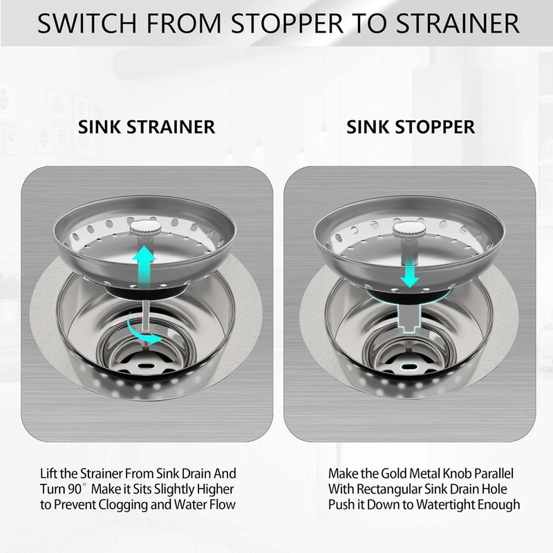Exakey Kitchen Sink Drain 3-1/2 Inch Brushed Stainless Steel Sink Drain Strainer Assembly Kit with Sink Strainer Basket and Drain Stopper for Standard Kitchen Drains Brush Nickel Silver - Image 4