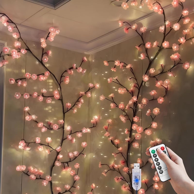 FIALAME Cherry Blossom Lights for Room Decor Aesthetic4 FT DIY Pink Cherry Blossom Wall Decor with 48 LED Flower LightsRemote Timer8 Lighting ModesBlossom Tree Branch LightsVine Lights for Bedroom - Image 2