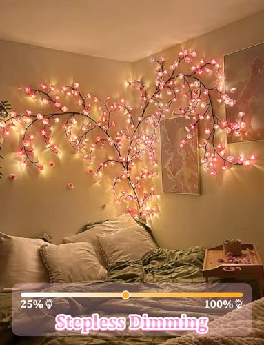 FIALAME Cherry Blossom Lights for Room Decor Aesthetic4 FT DIY Pink Cherry Blossom Wall Decor with 48 LED Flower LightsRemote Timer8 Lighting ModesBlossom Tree Branch LightsVine Lights for Bedroom - Image 3