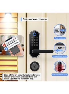 Generic samtechT Keyless Entry Smart Door Lock with Door Handle  Wi-Fi Digital Fingerprint Door Lock  Door Lock for Front Door  Front Door Bluetooth Smart Lock  Door Lever  Door Knob  Deadbolt Alternatives  - Image 4