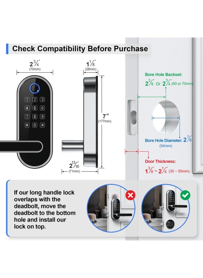 samtechT Keyless Entry Smart Door Lock with Door Handle  Wi-Fi Digital Fingerprint Door Lock  Door Lock for Front Door  Front Door Bluetooth Smart Lock  Door Lever  Door Knob  Deadbolt Alternatives  - Image 5