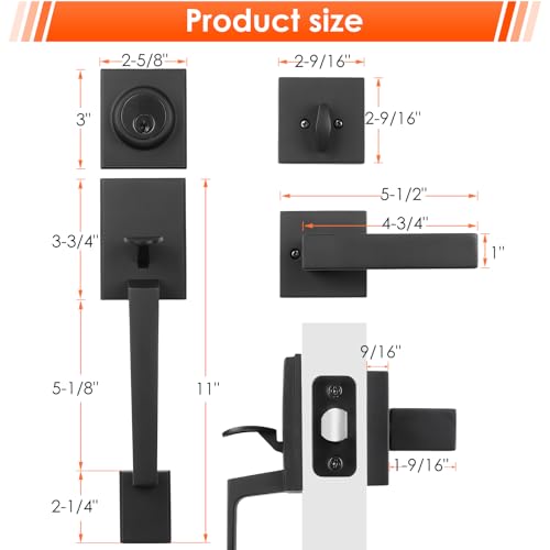 Haidms Matte Black Double Door Door Lock Set, Heavy Duty Double Door Handle with Deadbolt and Dummy, Double Front Door Hardware Set with Reversible Handle Lever - Image 5