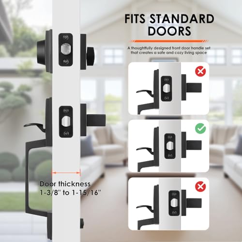 Haidms Matte Black Double Door Door Lock Set, Heavy Duty Double Door Handle with Deadbolt and Dummy, Double Front Door Hardware Set with Reversible Handle Lever - Image 4