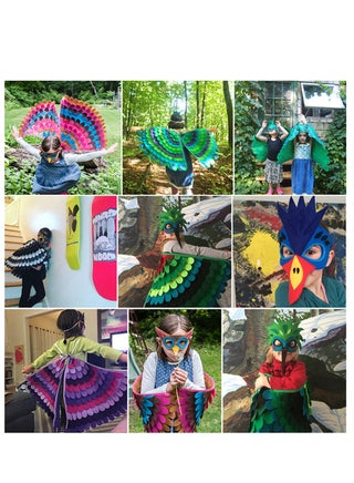 2Pcs Kids Bird Wings Cloak Owl Parrot Peacock Colorful Dress Up Fancy Dress Boys Girls Felt Cape with Eye Mask for Party School Pretend Games Cosplay Costume - view 3