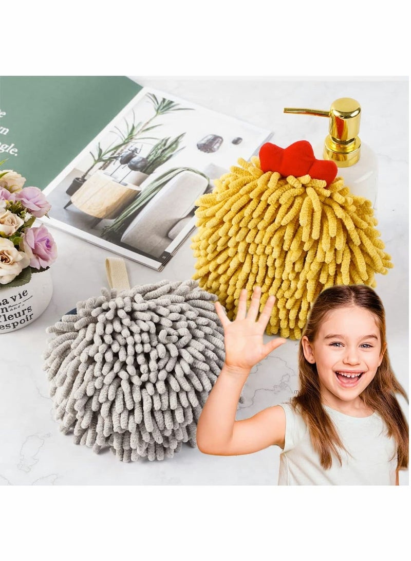 Chenille Cute Kids Hand Towels with Hanging Loop, Microfiber Plush Absorbent Toddler for Bathroom Kitchen(4Pack) - Image 2