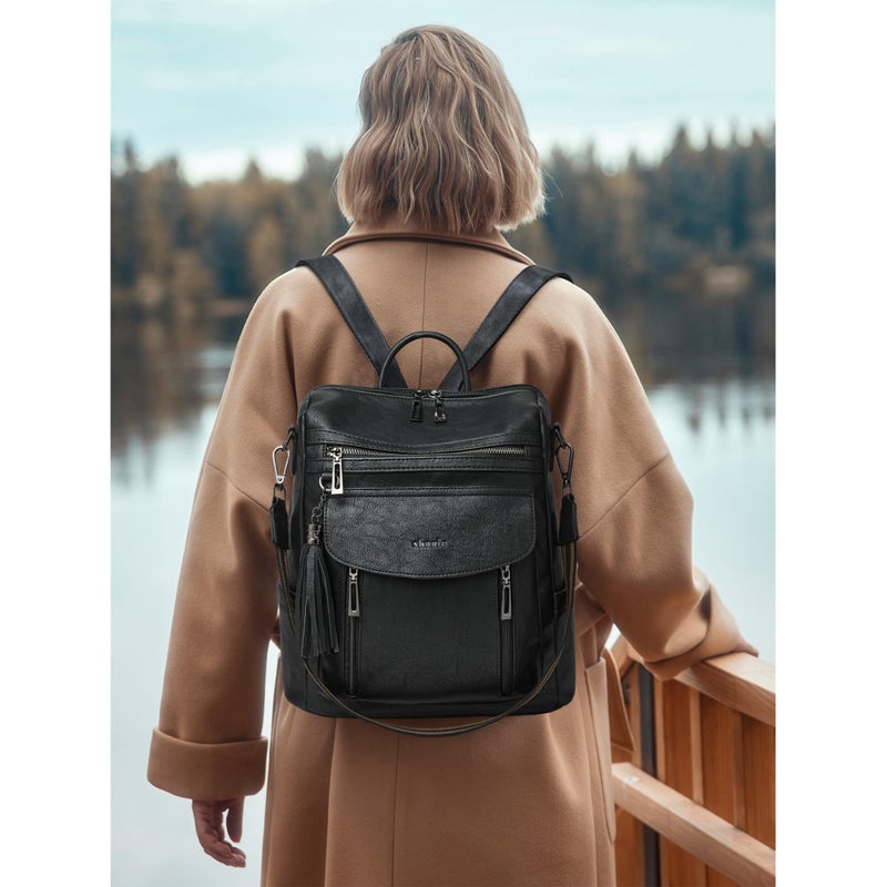Shrrie Backpack Purse for Women Fashion Leather Backpack Purse Designer Travel Backpack Convertible Shoulder Bag with Wristlet - Image 2