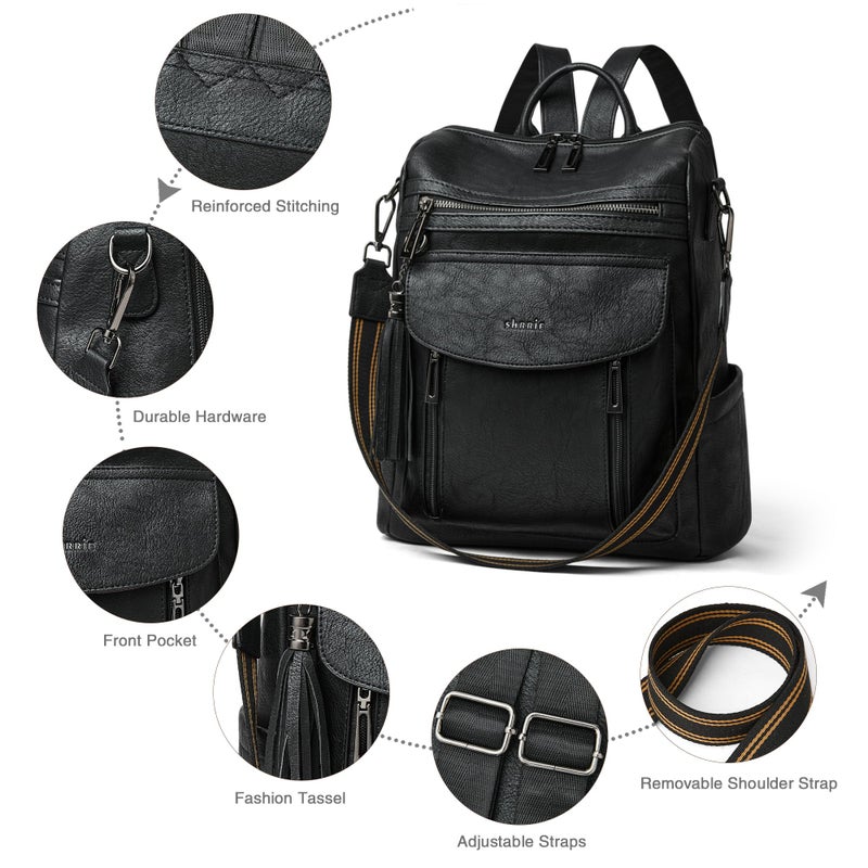 Shrrie Backpack Purse for Women Fashion Leather Backpack Purse Designer Travel Backpack Convertible Shoulder Bag with Wristlet - Image 5