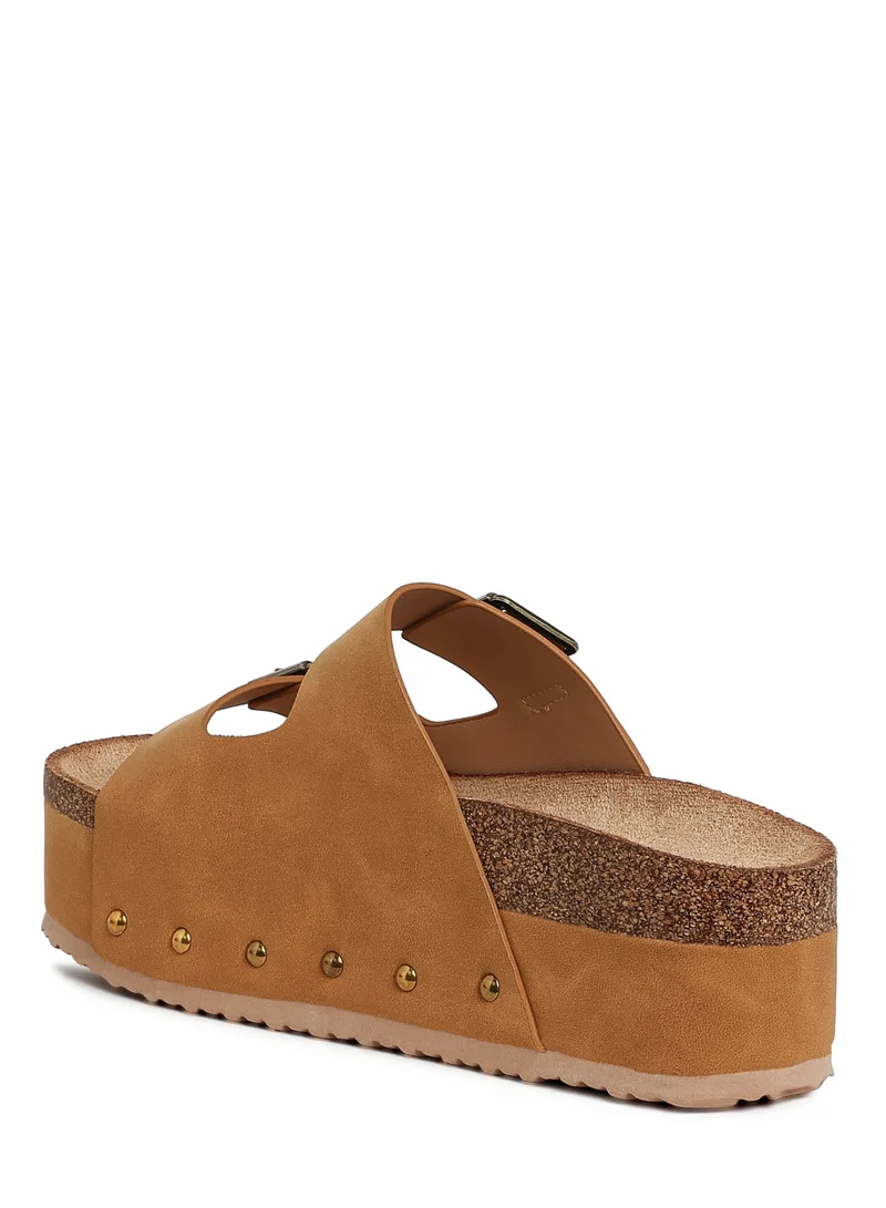 London Rag Studded Faux Leather Slip Ons in Tan