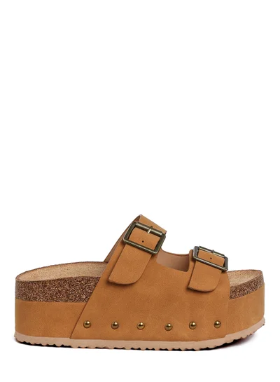 London Rag Studded Faux Leather Slip Ons in Tan