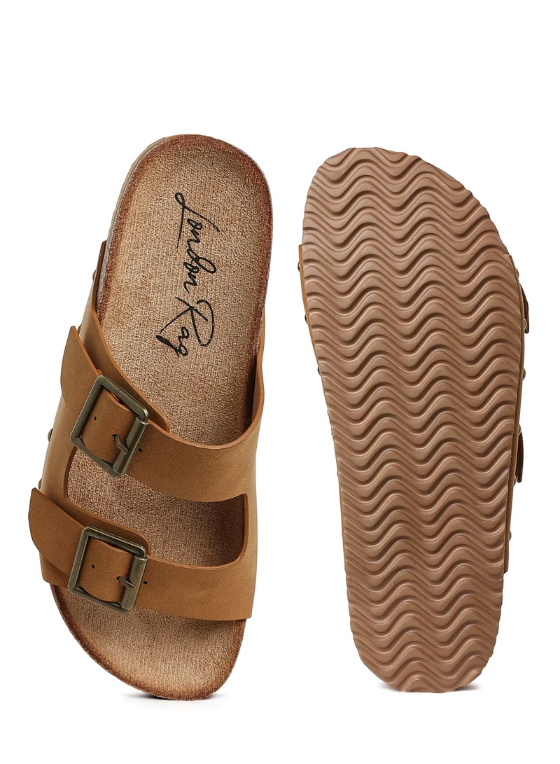 London Rag Studded Faux Leather Slip Ons in Tan
