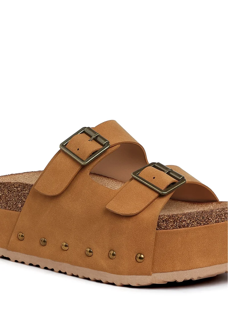 London Rag Studded Faux Leather Slip Ons in Tan