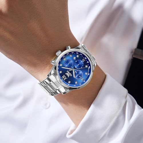 OPK Watch for Men Diamond Silver Blue Analog Watches Waterproof Stainless Steel Casual Business Wristwatch - Image 5