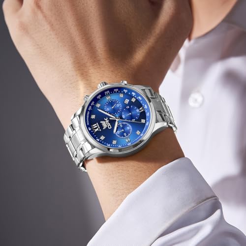 OPK Watch for Men Diamond Silver Blue Analog Watches Waterproof Stainless Steel Casual Business Wristwatch - Image 4