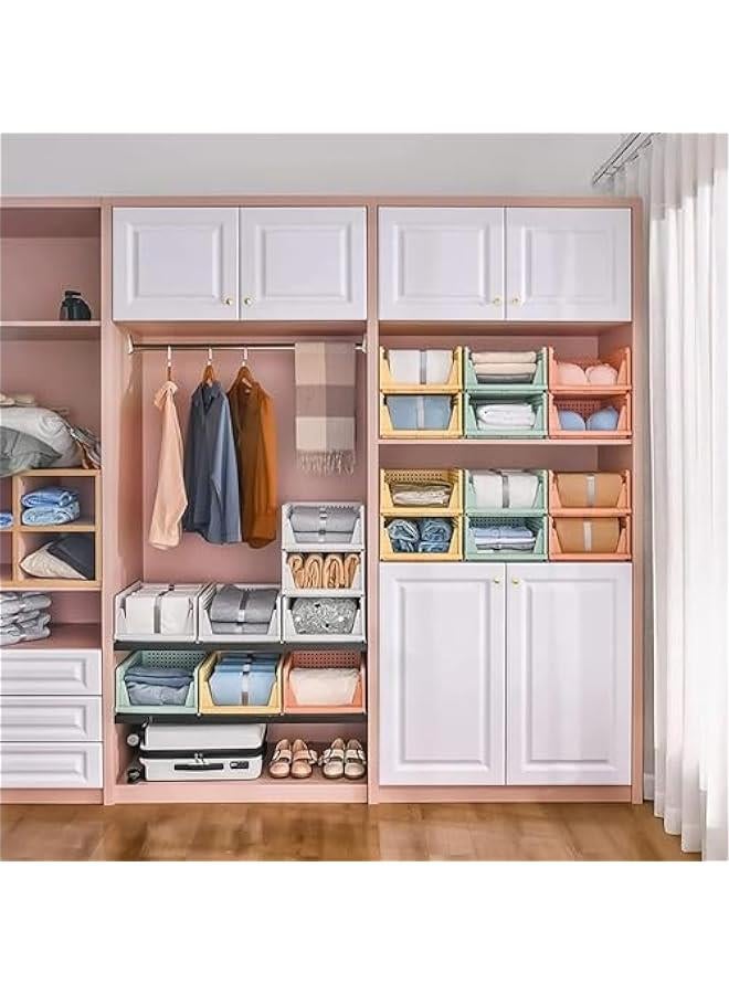 HOOKOR Stackable Plastic Storage Basket, 4 Pack Large Foldable Closet Organizer, Stackable Drawer for Wardrobe Cabinet Kitchen Bathroom Office (Yellow) - Image 2