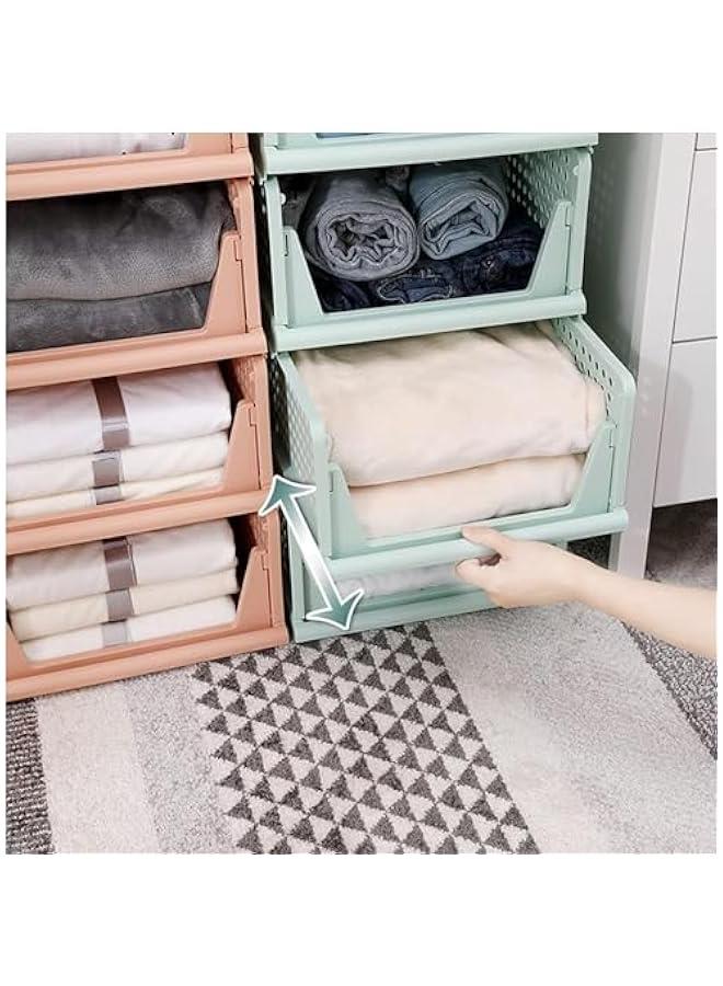 HOOKOR Stackable Plastic Storage Basket, 4 Pack Large Foldable Closet Organizer, Stackable Drawer for Wardrobe Cabinet Kitchen Bathroom Office (Yellow) - Image 5