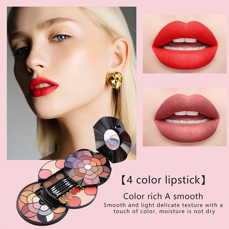 Makeup Set: 43 Eyeshadow 4 Lipstick 4 Eyebrow Powder 2 Dispersion Powder 4 Blush 7 Tools - Long-lasting Skin-friendly Blendable Cosmetic Kit for Home Daily Makeup & Gifting - Image 3