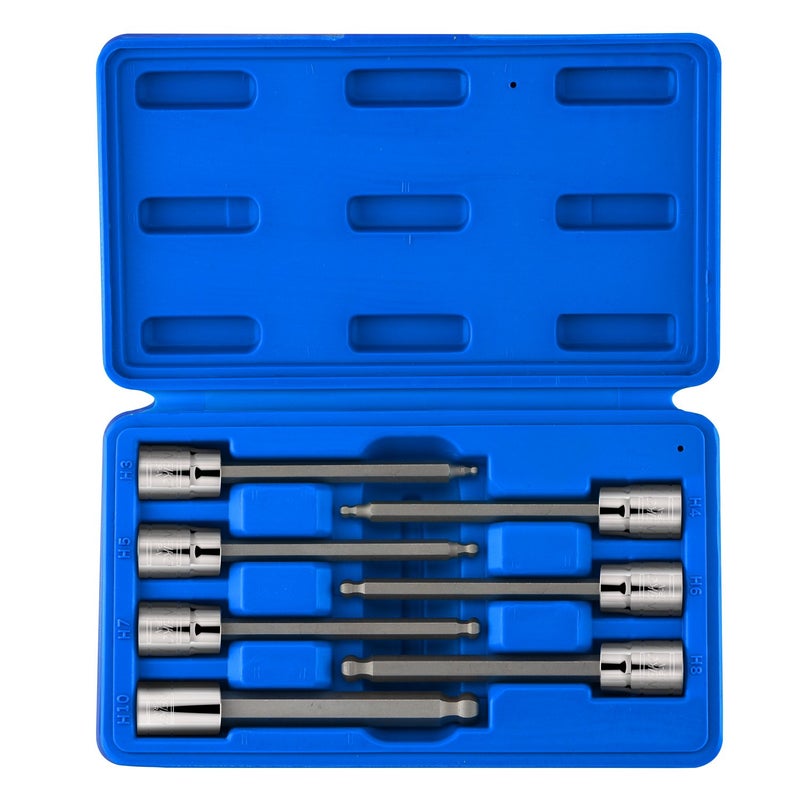 Neiko 10243A 3/8-Inch-Drive Extra-Long Ball-End Hex-Bit Socket Set, Metric Sockets 3/8" or 3 to 10 mm, S2 Steel, 7-Piece Set - Image 1
